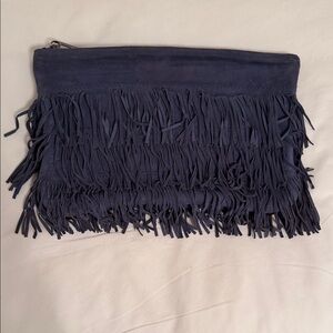 Suede Fringe Clutch in Dark Blue